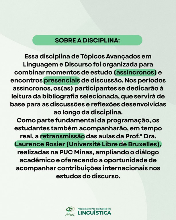 Disciplina Tópicos Avançados 2