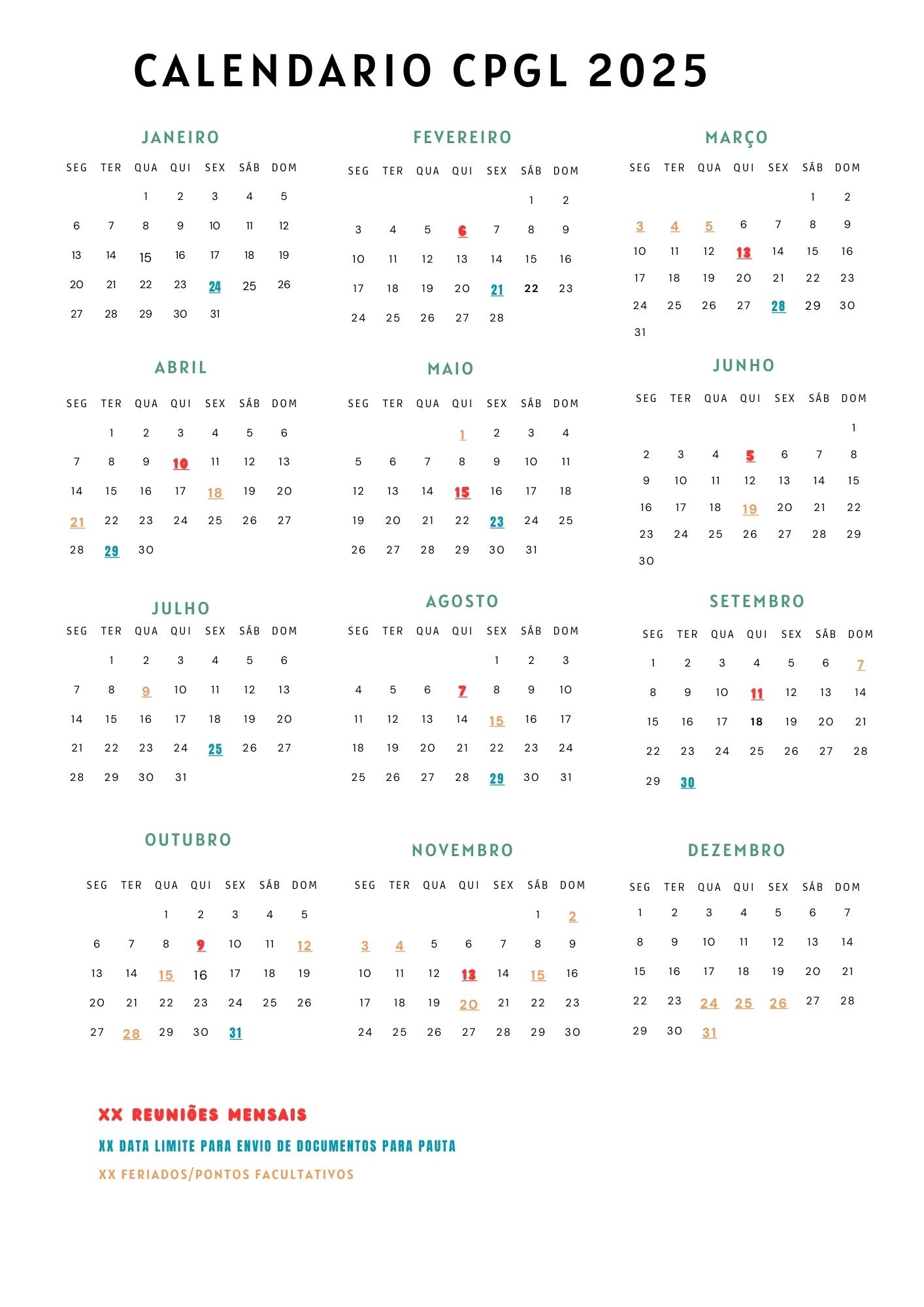 Calendário Reuniões da CPGL 2025