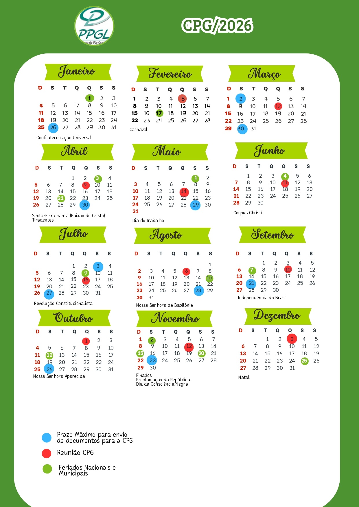Calendário CPGL 2026