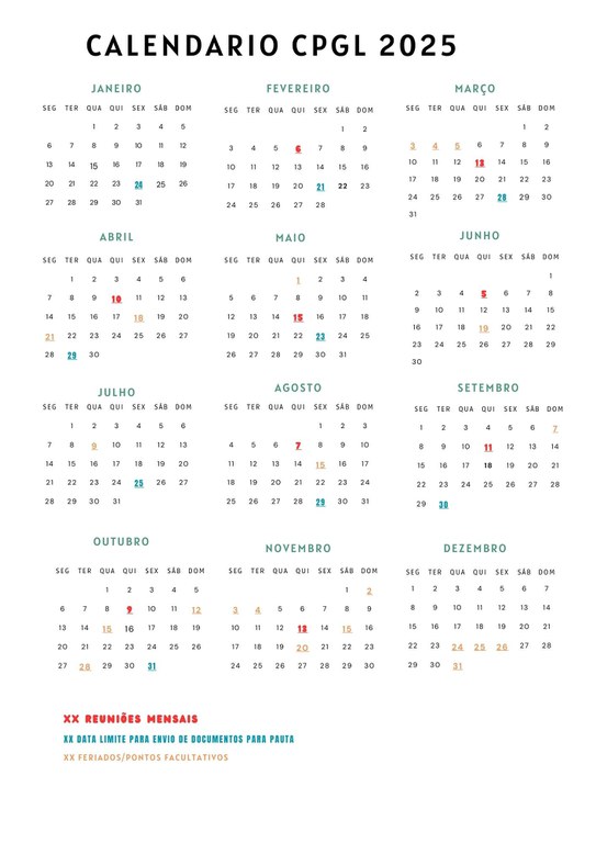 Calendário Reuniões da CPGL 2025