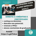 Inscrições para aluno especial semestre 2024-1 Inscrições para aluno especial semestre 2024-1