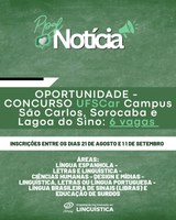 Oportunidade - Concurso UFSCar Campus São Carlos, Sorocaba e Lagoa do Sino